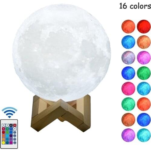 3D Printing LED Moon Lamp 16 Color Night Light Flash Change Touch Remote Control Twinkle Atmosphere Light Children Gift