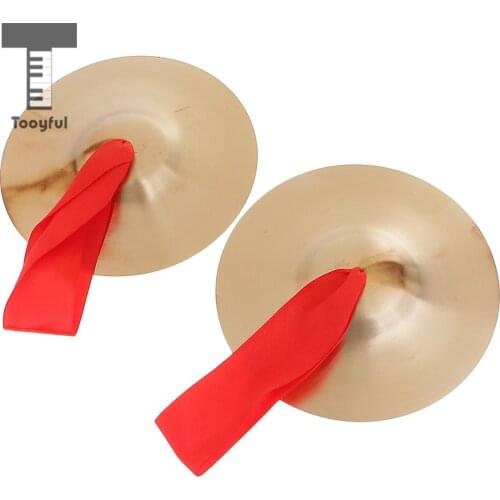 Tooyful 1 Pair Copper Cymbal Hand Percussion Instruments Traditional Chinese Gong with Finger Rope for Stage Party Musical Toys