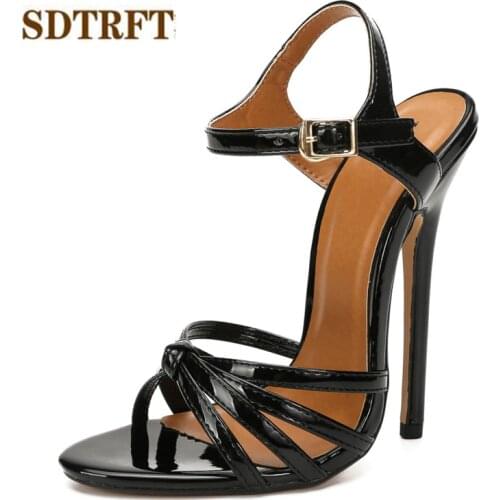 SDTRFT Stiletto Ladies Party RED Sandals Ankle strap shoes woman 14cm Thin high heels zapatos mujer peep Toe Crossdresser Pumps