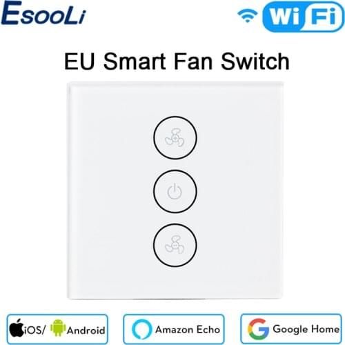 EU/US Tuya Smart Life WiFi Smart Ceiling Fan Switch APP Remote Timer and Speed Control Compatible with Alexa and Google Home