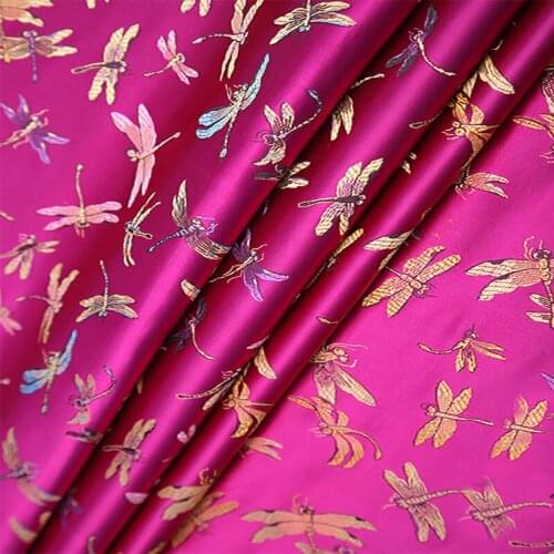 High quality yarn dyed chemical fiber brocade jacquard pink color dragonfly fabric used for table cloth women dress by 100x90cm