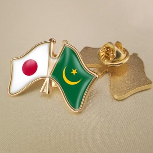 Japan and Mauritania Crossed Double Friendship Flags Lapel Pins Brooch Badges