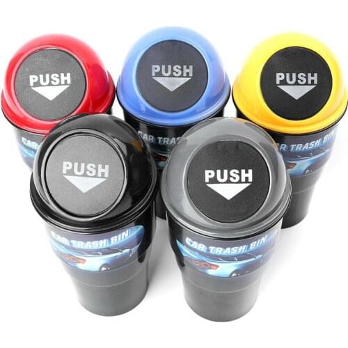 1PC Car Mini Garbage Can Auto Creative Trash Can Vehicle Dust Holder Bin Box Spring Cover Universal Car Trash Can Accessories