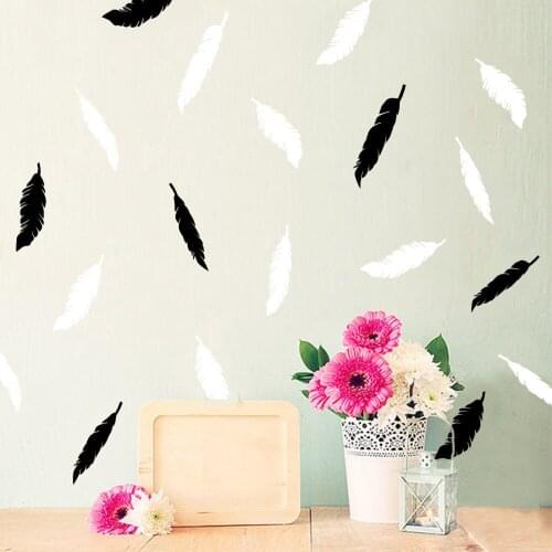 12pcs Black White Feather INS Hot Sale Wall Stickers Removable Vinyl wall sticker bedside background Kids Nursery Wall Art D854