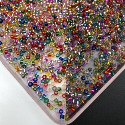 1200pcs/20g/Lot 2mm Top Glass Loose Silver Core Color Seed Spacer Beads Jewelry Making DIY, Women Kids Garment Accessories