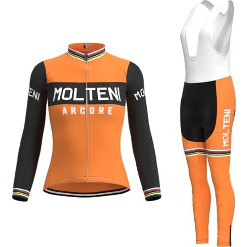1987 Competition MOLTENI Team Retro Woman Cycling Long sleeve Jersey set Triathlon Biker Jersey Outfit maillot ciclismo hombre