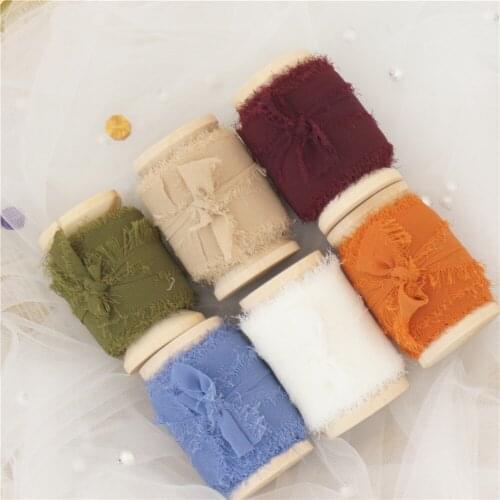 Ins Style Handmade Chiffon Frayed Edged ribbon 6Rolls One Set Wedding Bouquet Streamers Photography Gift Wrapping