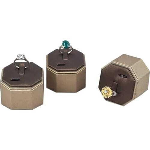 3 Pcs Ring Display Stand Jewelry Brushed Pu Octagonal Ring Display boxDecoration Jewelry Photography Photo Props Brown
