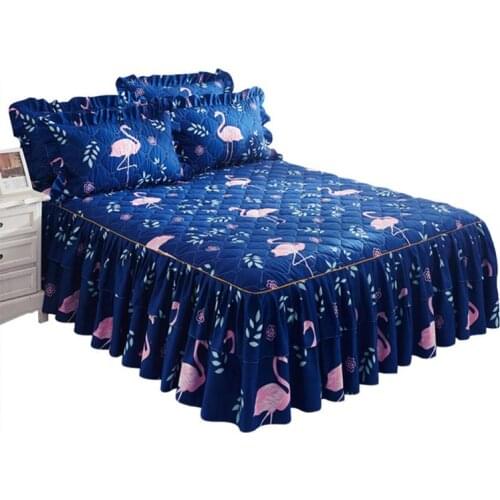 3pcs/set Bed Skirt + Pillow Covers Flower Series Cotton Bedspread Floral Printed Cotton Bed Cover Double Layer Bedding Supplies