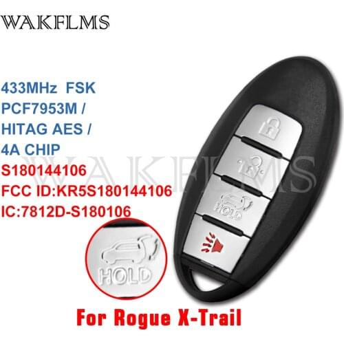 4 buttons smart card key 433MHz for Nissan Rogue US X-Trail South Asia 2014 2015 2016 with PCF7953 HITAG AES chip KR5S180144106