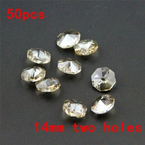 50pcs/Lot 14mm Cognac Crystal Chandelier Parts Octagon Beads In 2 Holes Curtain Strand Or Lamp Accessories