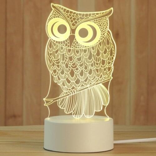3D USB Acrylic Nightlights Creative LED Pig Cat Horse Bear Owl Pattern Night Lights Children Birthday Xmas Gifts Home Decor New