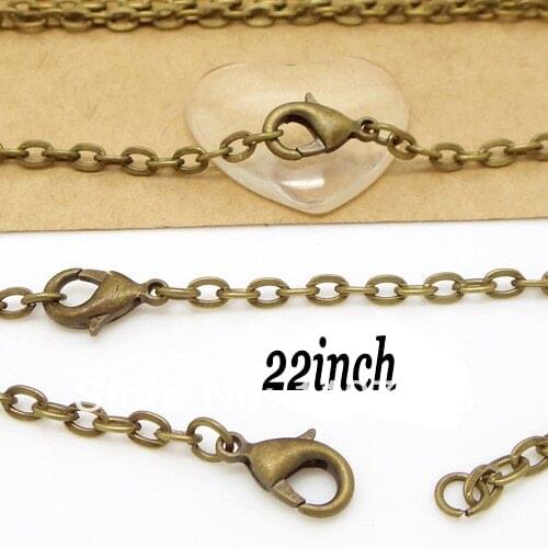Free shipping 100pcs 2x3mm Bronze Tone Metal Rolo jewelry chain necklace with lobster clasp for Pendant 22''L