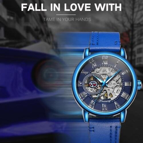 Forsining Watch Mens Fashion Blue Skeleton Manual Mechanical Clock Casual Classic Sports Male Wristwatches Relogio Masculi