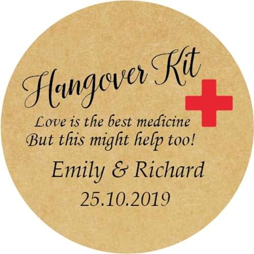 DouxArt 100pcs Personalized Wedding Stickers, Hangover Kit, 40mm Wedding Favour Decoration Gift Labels Seals - Add Names & Date