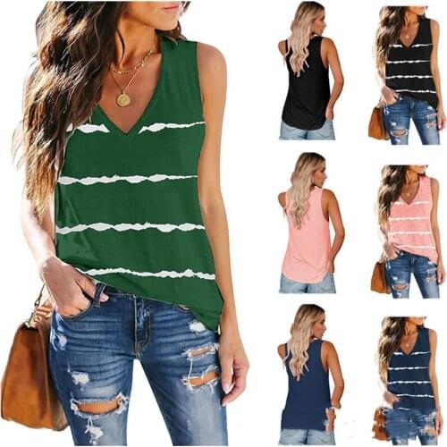 Womens Tops Summer Classic Sleeveless T-shirt Adults Casual Striped Pattern V-neck Tank Tops Support Wholesales