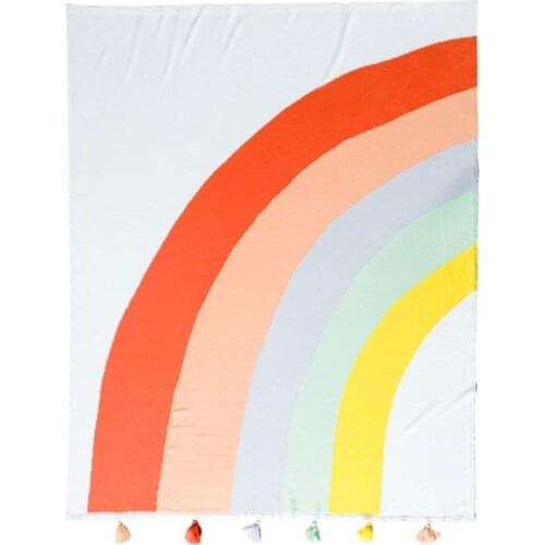 Nordic Cotton Knitted Rainbow Striped Throw Blanket Sweet Colorful Tassels Air Conditioning Sofa Chair Bed Lounge Quilt