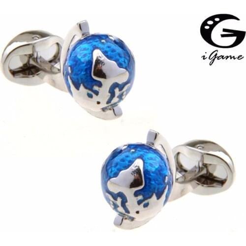 Globe Quality Copper Material Blue Colour Novel Rotatable World Map Style Cuff Links
