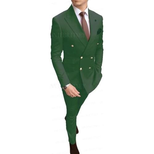 New Double Breasted Mens Suits Set Custom Made Dark Green Groom Wedding Suit Tuxedo Oversize Blazer Business Jacket with Pants