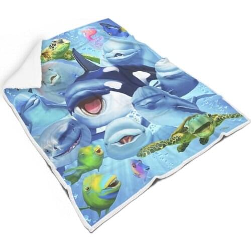 Cute Cartoon Ocean Animals Square Blanket Warm Super Soft Throw Blanket for Unisex Adult All Seasons Bedroom Chair Sofa Carpet