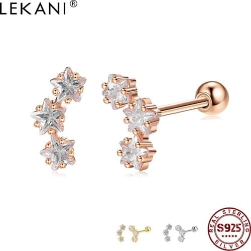 LEKANI Romantic Star 925 Sterling Silver Stud Earrings For Women Clear Cubic Zirconia Small Earring Engagement Fine Jewelry Gift
