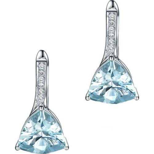 Fashion Luxury Sky Blue Topaz Spinel AAA Zircon Clip Earrings Jewelry 925 Sterling Silver Earring For Women Wholesale