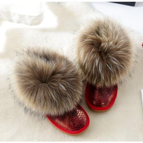 Fashion Women Boots Genuine Leather Real Big Fox Fur Winter Boots Shoes Warm Casual Ankle Boots Plus Size Female Snow Boots