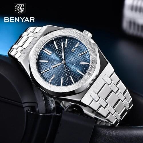 2021 New BENYAR Mens Quartz Watch Top Brand Luxury Watch Mens Stainless Steel Waterproof Watches Casual Fashion Swiss Quality