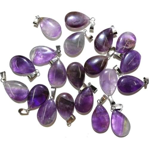 New 3pcs Natural Stone Water Drop Amethysts Pendant Necklace Charms Pendant for Jewelry Making DIY Necklace Size 16x24mm