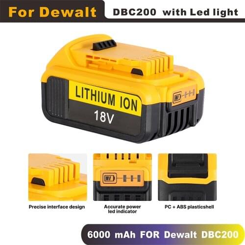 New DCB200 18V 20V 6000mAh Replacement Battery Compatible with For Dewalt 18 v and 20Vot Max XR Tools For Dewalt