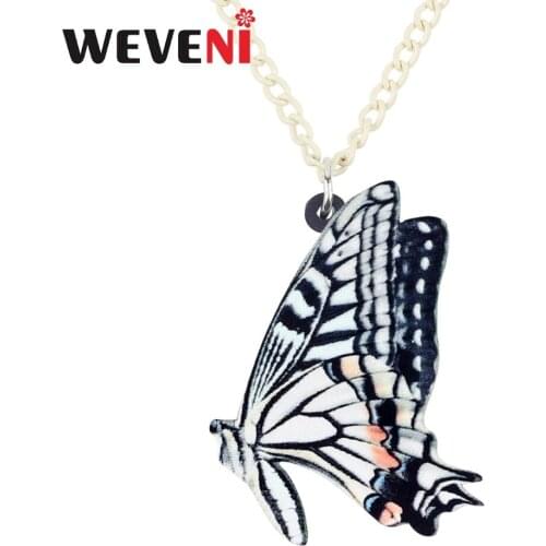 WEVENI Original Acrylic Papilio Xuthus Butterfly Necklace Pendant Chain Choker Trendy Insect Classic Jewelry For Women Girls