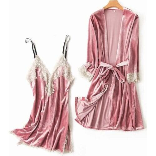 Autumn Winter New women velvet robe gown set sexy sleepwear bathrobe Soft dress winter pajamas lounge wear sleep set pyjamas