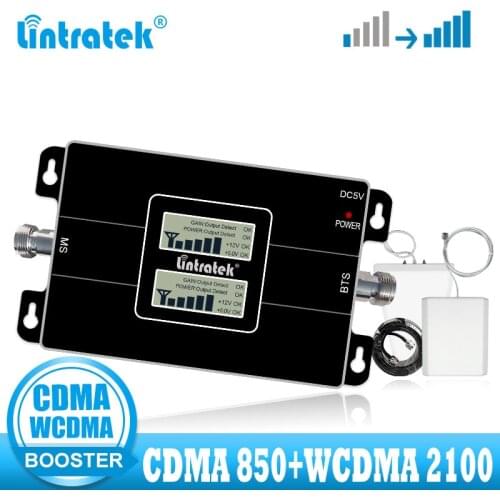 Lintratek CDMA WCDMA Signal Booster 850 3G UMTS 2100 Signal Repeater Voice and Communicaiton Amplifier 850mhz 2100mhz 2g 3g Kit