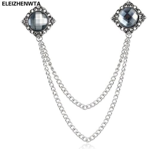 Silver color chain design crystal brooches pins wedding gifts women accessories for suit banquet brooch corsage party