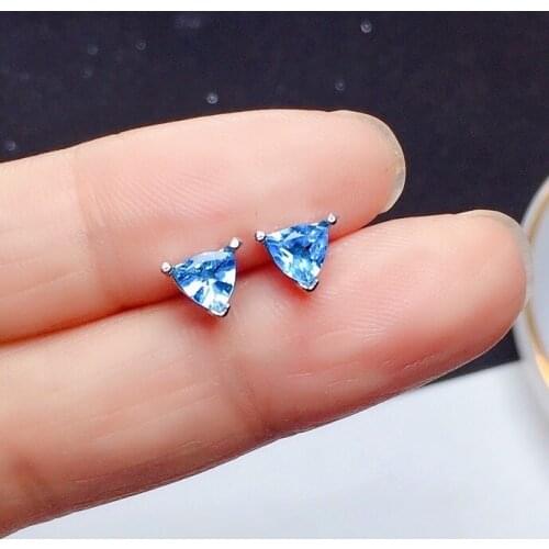 925 Silver Triangle Gemstone Earrings 5mm Natural Topaz Stud Earrings for Daily Wear Sterling Silver Topaz Earrings