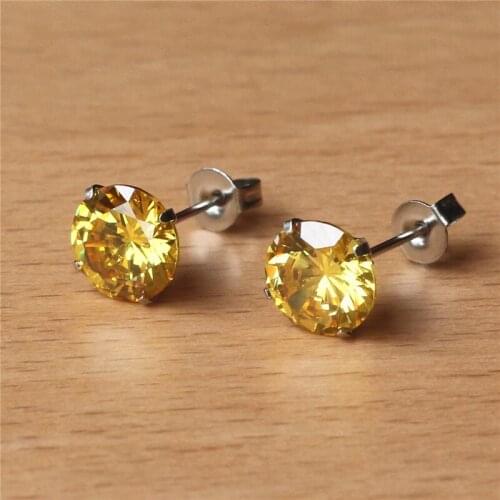 316 L Stainless Steel With 8mm Round AAA Golden-color Zircon Stud Earrings For Men And Women 2201903011406