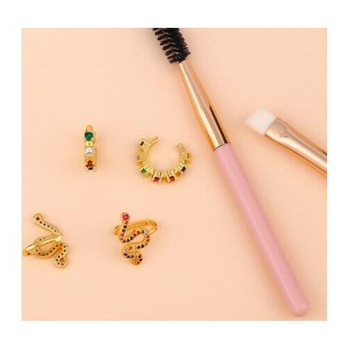 Snake multicolor Brass micro pave cz zircon cubic zirconia Ear clip cuff Earrings no piercing copper gold plated crystal yuhj3