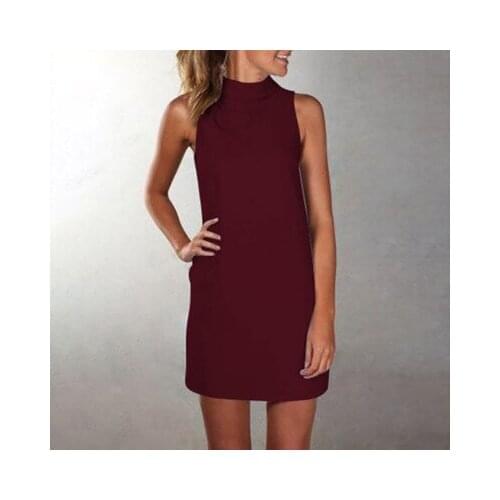 Spring And Summer New Womens Wear Solid Color High Collar Sleeveless Fashion Slim Lady Mini Dress