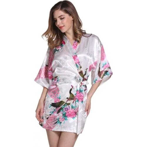 Silk Satin Wedding Bride Bridesmaid Robe Floral Bathrobe Short Kimono Robe Night Robe Bath Robe Fashion Dressing Gown For Women