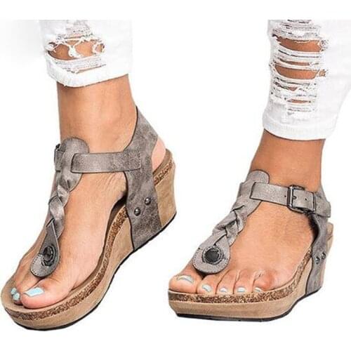 2019 Summer New Women Flip Flops Shoes Roman Style Fashion Buckle Sandals Clip Toe Slope Thick Heels Shoes Woman