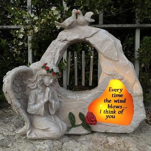 Garden Decoration Solar Lights Blessing Angel Girl Resin Crafts Statue Art Figurine Ornament Outdoor Decor For Garden Yard Patio