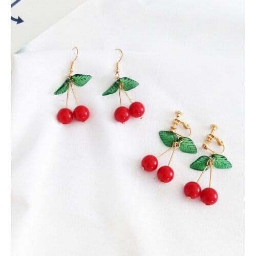 Red Cherry Drop Earrings for Women Cute Fruit Cherry Beads Pendant Earrings Sweet Gifts Girl Jewelry Bijoux