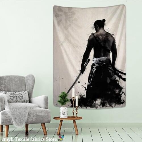Japanese Ronin Tapestry Wall Hanging Psychedelic Viking Characters Bohemian Witchcraft Mysterious Room Decor
