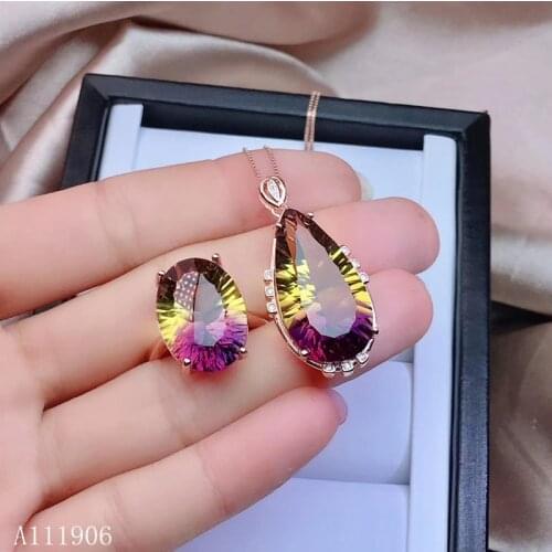 KJJEAXCMY boutique jewelry 925 sterling silver inlaid amethyst gemstone female ring necklace pendant new style