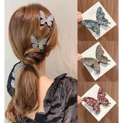 Women Cute Butterfly Hair Clips Barrettes For Women Shiny Rhinestones Hairpin Headdress Fashion Hair Accessories Headpiece