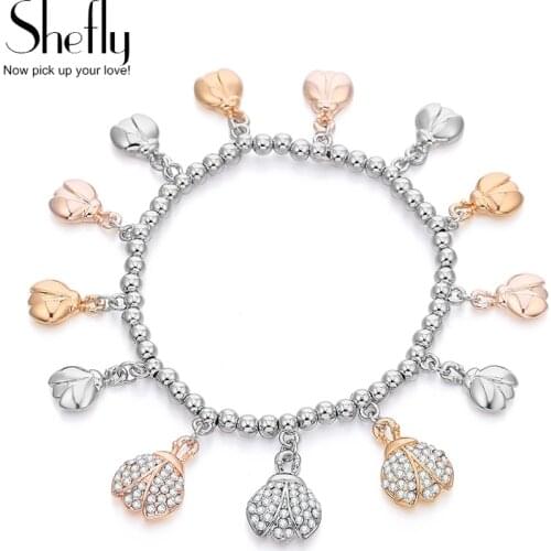 Boho Adjustable Bracelets & Bangles For Women Elastic Stretch Bohemian Womens Crystal Beetle Charm Beads Bracelet Party Jewelry