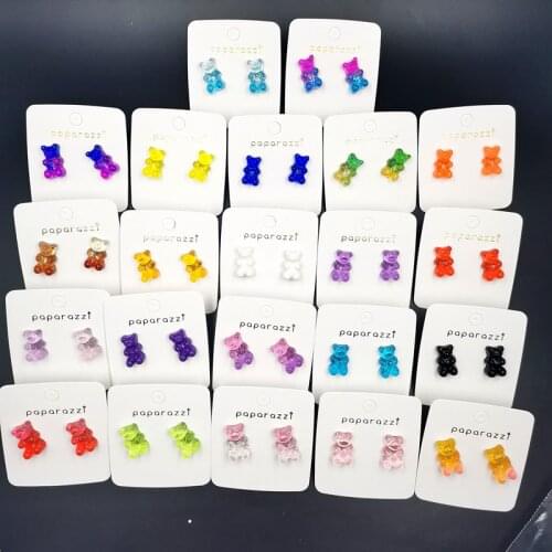 2020 New Resin Candy Color Stud Earrings Multicolor Gradient Sequin Bear Pin Earrings Fashion Mini Earrings for Women