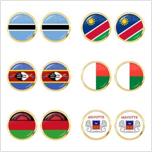 Botswana,Namibia,Swaziland,Madagascar,Malawi,Mayotte National Flag Glass Cabochon Eearrings For Women
