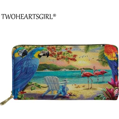 Twoheartsgirl Parrots Print Women Long Wallet and Purse Casual Card Holder Women Clutch Handbag Money Wallet Billetera De Mujer