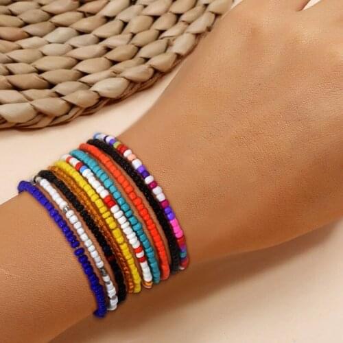 Fashion Bohemian Ethnic Style Handmade Resin Beaded Elastic Bracelet For Women Summer Beach Party Sexy Bracelet Jewelry